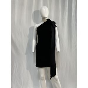 Az Factory Mybody Black Viscose One-Shoulder Bow-Detailed Stretch-Knit Mini